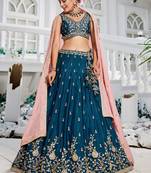 Navy blue Chiffon sequin embroidery Semi Stitched Lehenga choli with Dupatta