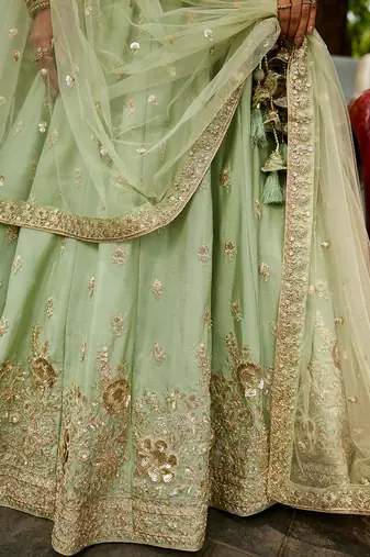 Lime Green Chinnon sequin embroidery Semi Stitched Lehenga choli with Dupatta