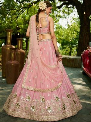 Pink Chinnon sequin embroidery Semi Stitched Lehenga choli with Dupatta 2
