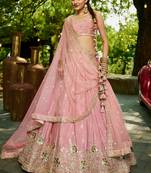 Pink Chinnon sequin embroidery Semi Stitched Lehenga choli with Dupatta