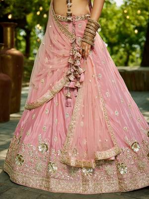 Pink Chinnon sequin embroidery Semi Stitched Lehenga choli with Dupatta 3