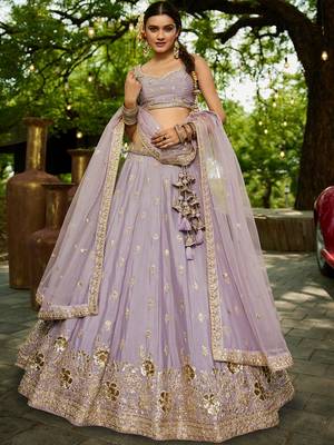 Mauve Chinnon sequin embroidery Semi Stitched Lehenga choli with Dupatta 1