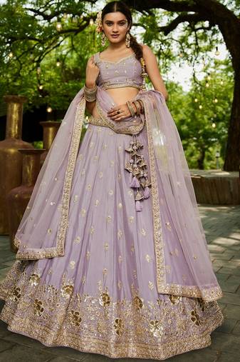 Mauve Chinnon sequin embroidery Semi Stitched Lehenga choli with Dupatta