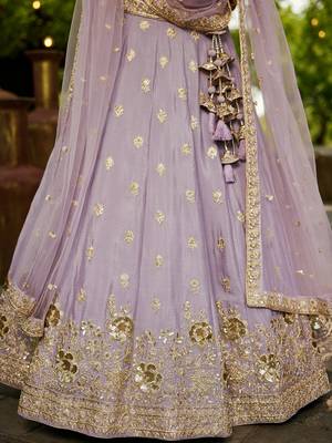 Mauve Chinnon sequin embroidery Semi Stitched Lehenga choli with Dupatta 2