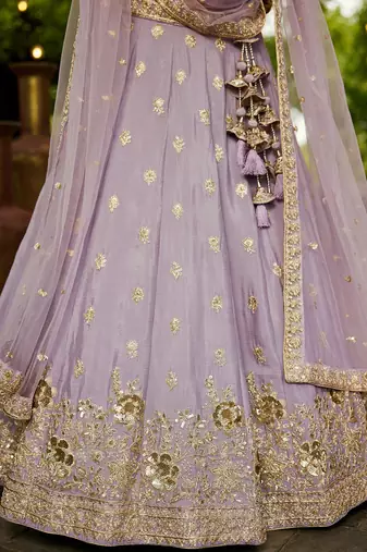 Mauve Chinnon sequin embroidery Semi Stitched Lehenga choli with Dupatta