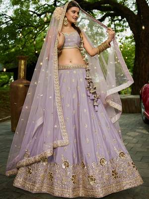 Mauve Chinnon sequin embroidery Semi Stitched Lehenga choli with Dupatta 3