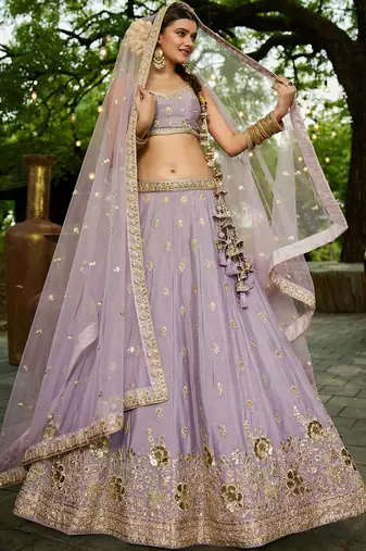 Mauve Chinnon sequin embroidery Semi Stitched Lehenga choli with Dupatta