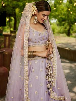 Mauve Chinnon sequin embroidery Semi Stitched Lehenga choli with Dupatta 4