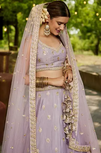 Mauve Chinnon sequin embroidery Semi Stitched Lehenga choli with Dupatta