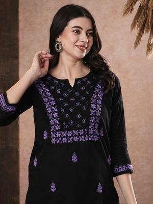 Hand embroidered black & purple cotton lucknowi chikankari women top 6