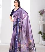 Lavender digital print silk blend hand work saree with blouse