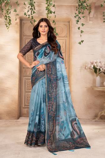 Firoza digital print chanderi silk hand work saree with blouse