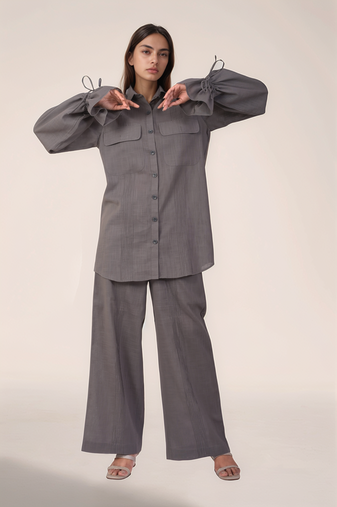Grey drawstring sleeve cotton shirt