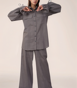 Grey drawstring sleeve cotton shirt