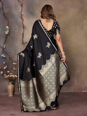 black Satin silk floral motifs zari weaving banarasi saree 4