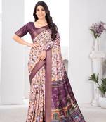Gajari purple digital print bhagalpuri silk pallu hand work saree with blouse