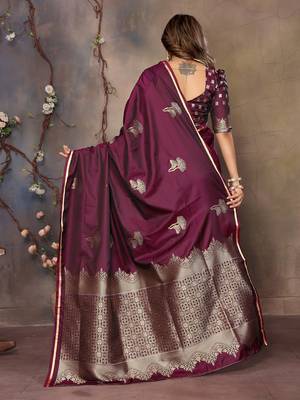 maroon Satin silk floral motifs zari weaving banarasi saree 4