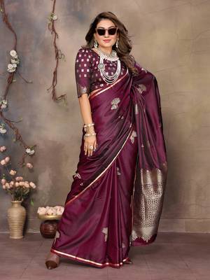 maroon Satin silk floral motifs zari weaving banarasi saree 5