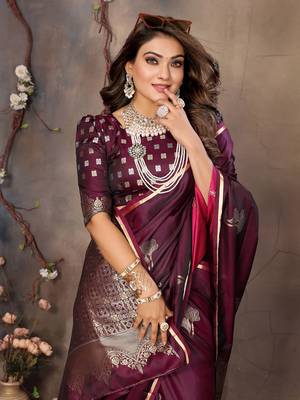 maroon Satin silk floral motifs zari weaving banarasi saree 6