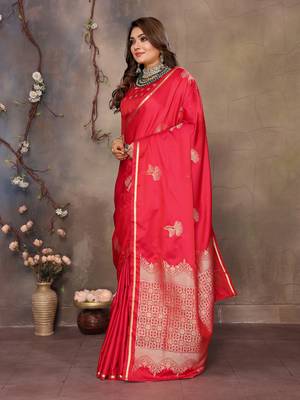 pink Satin silk floral motifs zari weaving banarasi saree 3