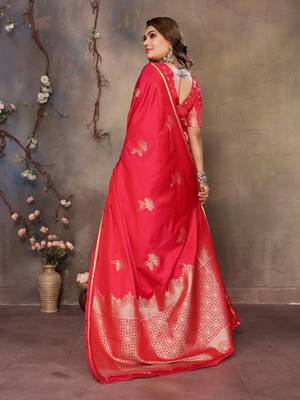 pink Satin silk floral motifs zari weaving banarasi saree 4