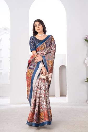 Multi colour digital print charcoal tissue saree with blouse