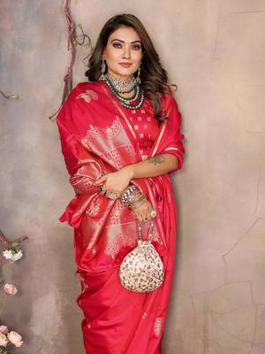 pink Satin silk floral motifs zari weaving banarasi saree 6