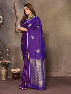 purple Satin silk floral motifs zari weaving banarasi saree 3