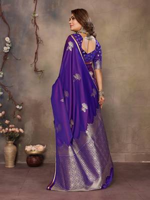 purple Satin silk floral motifs zari weaving banarasi saree 4