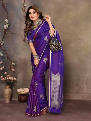 purple Satin silk floral motifs zari weaving banarasi saree 5