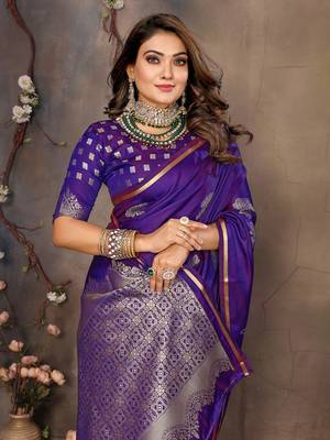 purple Satin silk floral motifs zari weaving banarasi saree 6