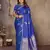 blue Satin silk floral motifs zari weaving banarasi saree
