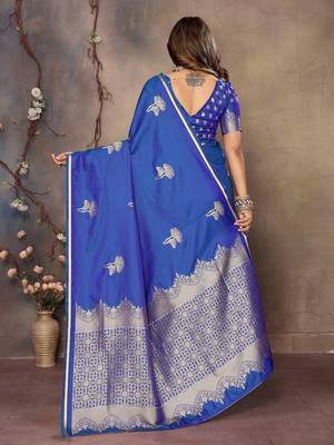 blue Satin silk floral motifs zari weaving banarasi saree 4