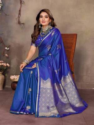 blue Satin silk floral motifs zari weaving banarasi saree 5