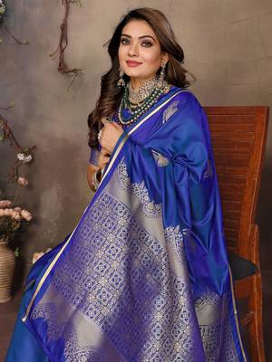 blue Satin silk floral motifs zari weaving banarasi saree 6