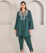 Emerald  green silk plain kurta with pant