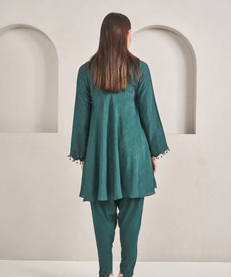 Emerald  green silk plain kurta with pant 2