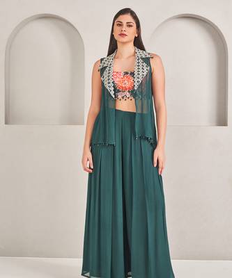 Emerald  green satin plain pallazo set 1