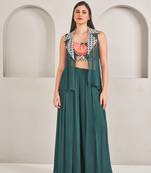 Emerald  green satin plain pallazo set