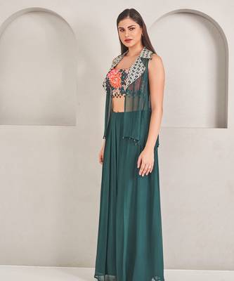 Emerald  green satin plain pallazo set 2