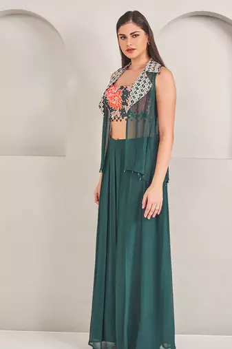Emerald  green satin plain pallazo set