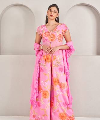 Lavender silk floral printed pallazo set 1