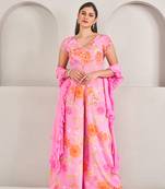 Lavender silk floral printed pallazo set