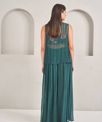 Emerald  green satin plain pallazo set 3