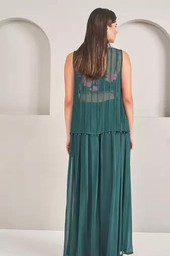 Emerald  green satin plain pallazo set