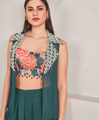 Emerald  green satin plain pallazo set 4