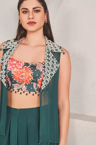 Emerald  green satin plain pallazo set