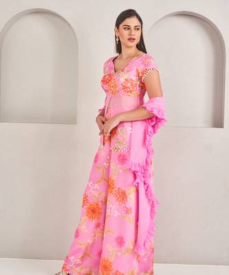 Lavender silk floral printed pallazo set 2