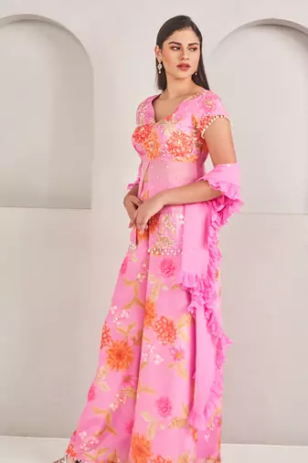 Lavender silk floral printed pallazo set