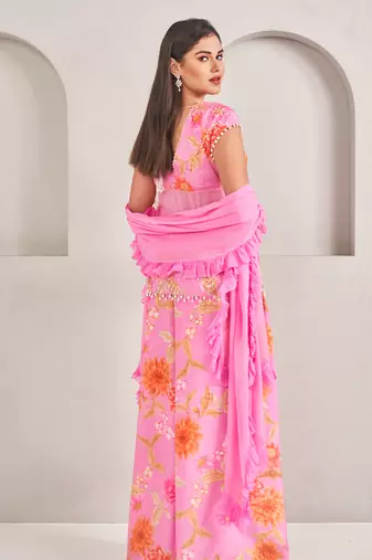 Lavender silk floral printed pallazo set